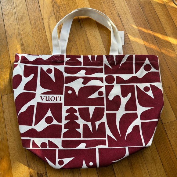 NEW Vuori red and white printed canvas tote bag - Picture 2 of 6